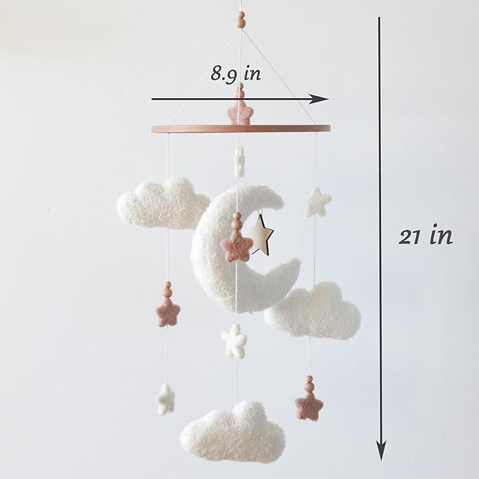 Cloud Moon Crib Mobile Cloud Baby Mobile for Crib Neutral Boho Clouds and Stars Moon Mobile Boucle Mobile, coffee 3