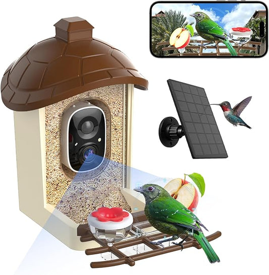 Bird Feeder with Camera, 2K HD Live Video, Smart Bird Cam Solar Powered with AI Birds Species Identification, Auto Capture Video, Instant Arrival Alerts, Best Gifts for Mom Dad
