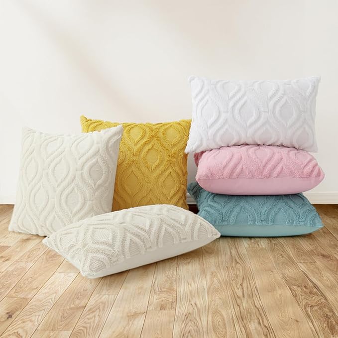 decorUhome Fall Throw Pillow Covers 16x16 Inch Set of 2, Soft Plush Decorative Faux Fur Aqua Solid Couch Pillow Covers, Accent Farmhouse Neutral Square Euro Pillow Cases for Sofa Bed Living Room