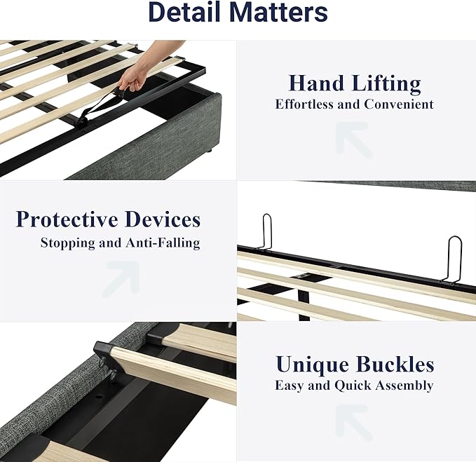 Allewie King Size Lift Up Storage Bed, Modern Wingback Headboard, Hydraulic Support, No Box Spring Needed, Dark Grey