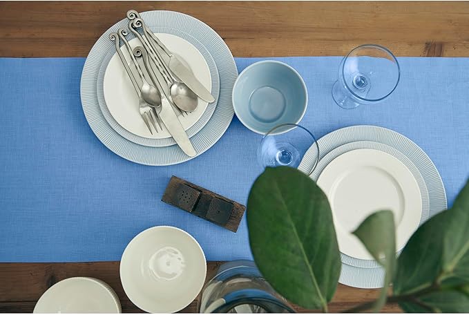 Solino Home Linen Provence Blue Table Runner 120 Inches Long - 100% Pure Linen 14 x 120 Inch Table Runner - Fete