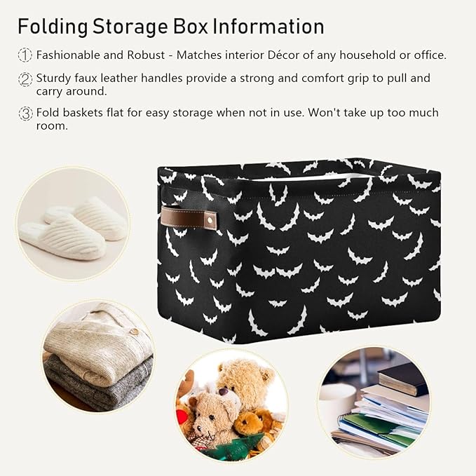 Storage Basket Bin Bats Halloween Goth Organizer Basket Collapsible Shelf Basket Cube with handle for Nursery Bedroom Bathroom