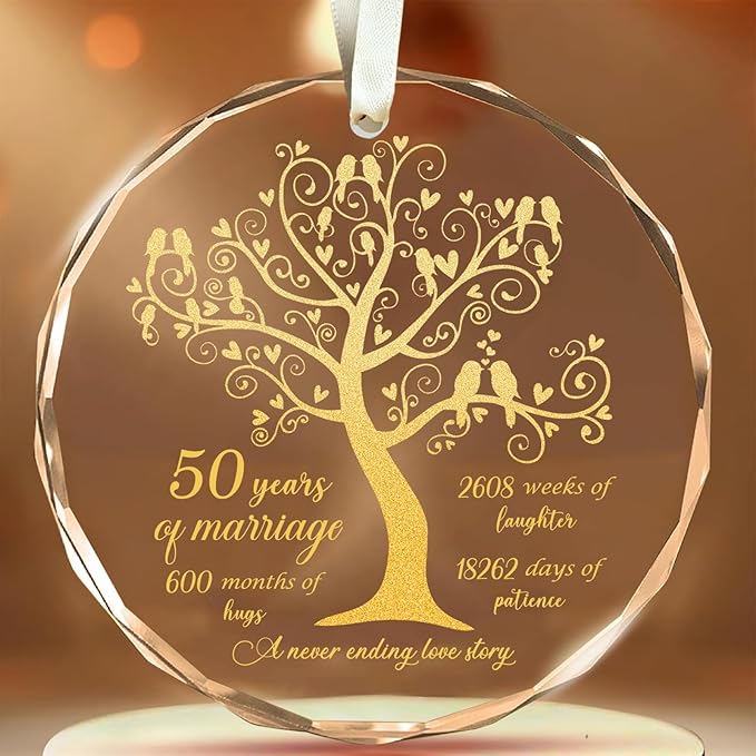50th Wedding Anniversary Ornament, 50th Anniversary Wedding Gift, 50 Years As Mr. & Mrs. Gift for 50 Years Couple Husband Wife Married Parents Grandparents Friends - Glass Ornament 3"