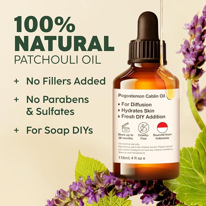 Kukka Patchouli Essential Oil for Skin & Diffuser - 4 Fl Oz - 100% Pure Natural Patchouli Oil, Captivating Scent for Body Perfumes, Aromatherapy & Soap Making Scent DIY