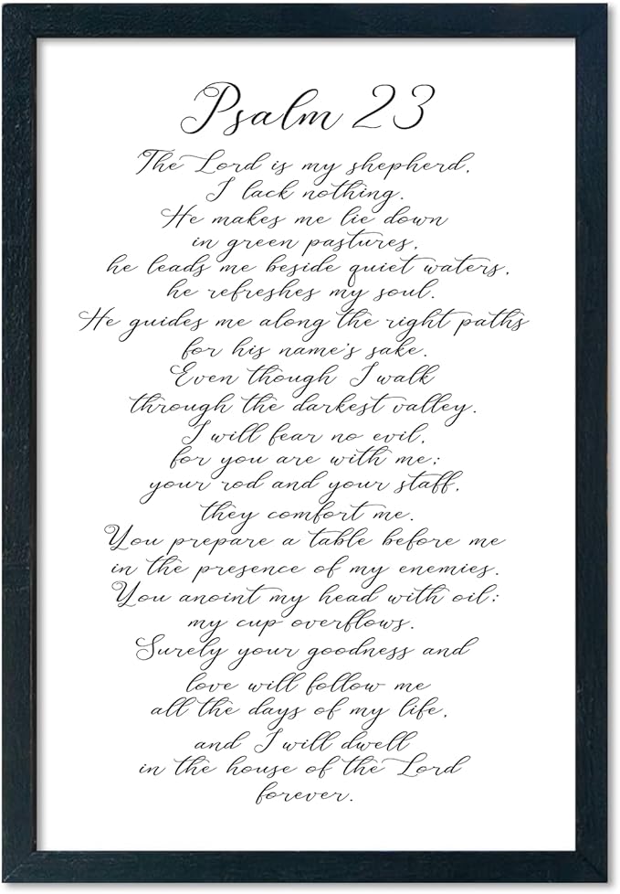LuZhiQiang Psalm 23 Wall Art Bible Verse 16"×11" Christian Inspirational Scripture Sign Wood Framed Wall Hanging Decor (Black)
