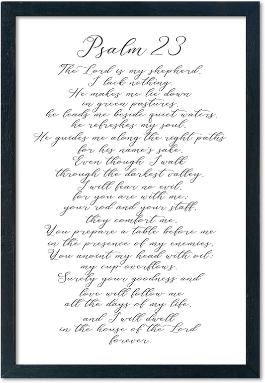 LuZhiQiang Psalm 23 Wall Art Bible Verse 16"×11" Christian Inspirational Scripture Sign Wood Framed Wall Hanging Decor (Black)