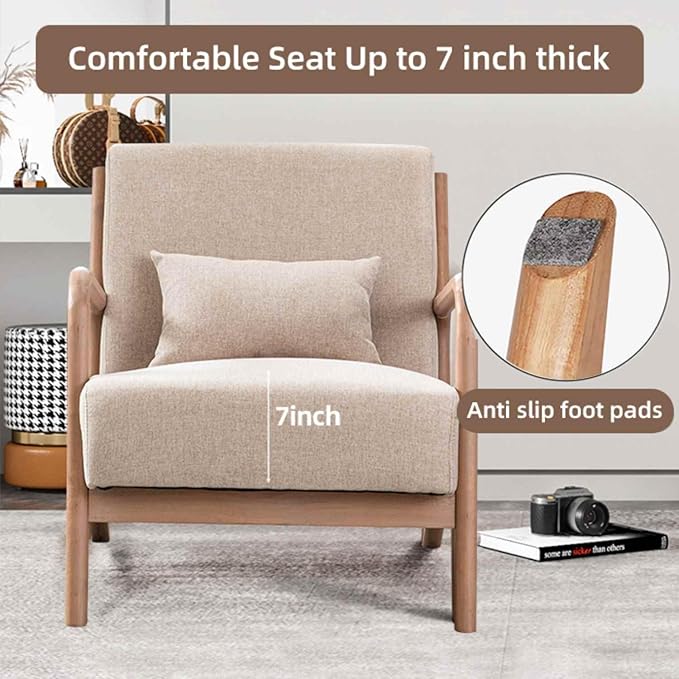 INZOY Mid-Century Modern Accent Chair Set of 2, Upholstered Living Room Chairs with Waist Cushion, Reading Armchair for Bedroom Sunroom