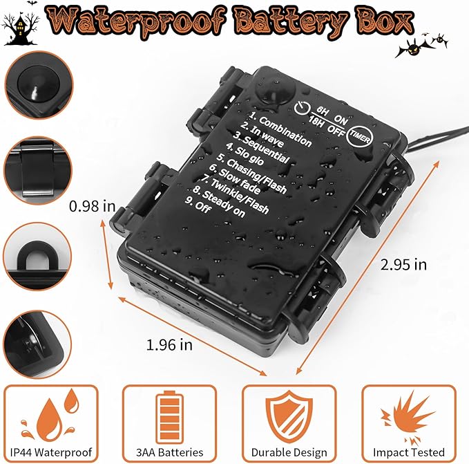 Halloween Horror Atmosphere Lights, Orange&Purple LED String Lights with 9.9FT Creepy Black Gauze, Battery Powered with Timer & 8 Flashing Modes (2 Pack Red)