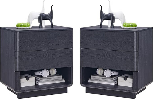 Nightstand Set of 2 with Charging Station, 22" Large Modern Bedside Table with 2 Drawers Storage,Push-to-Open End Table for Bedroom,Living Room,Black