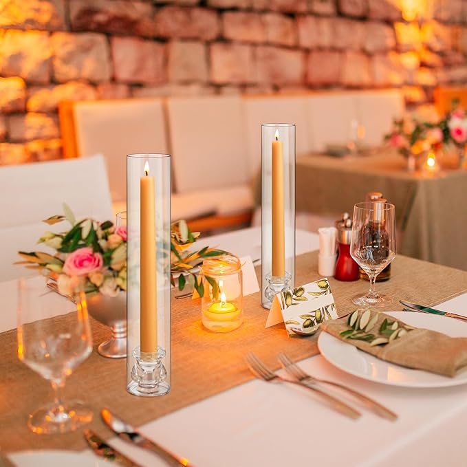 60 Set Christmas Glass Hurricane Candle Holders 12.6" Open Ended Glass Candleholder Tube Shape Bottomless and 2.2" Taper Clear Candlestick Holders for Wedding Party Table Centerpiece (Clear)