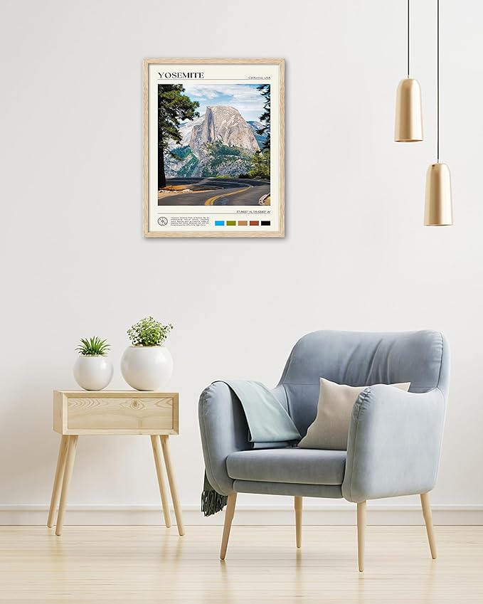 HesenDot Natural OAK Wood Yosemite National Park Framed Wall Art,12x16in Natural Scenery Canvas Wall Print,Classic Urban Landmark Wall Decor for Living Room,Bedroom,Office Gallery Gifts Set of 1