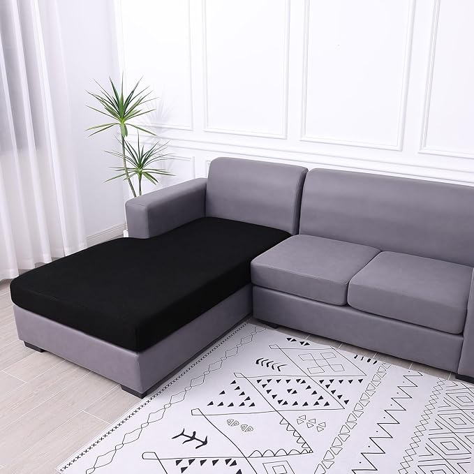 hyha Waterproof Sectional Couch Covers, Non Slip Sofa Couch Cushion Covers L Shape, Thick Stretch Jacquard Fabric, Washable Sofa Slipcovers with Elastic Bottom (1 Piece for Chaise XL, Black)