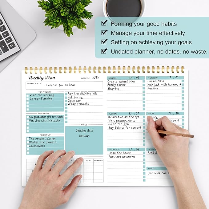 Weekly Planner Notepad Undated Weekly Goals Schedule Planner To Do List Notebook Planning Pad Calendars Organizers Habit Tracker Journal for Man & Women,52 Weeks (8.5x11")