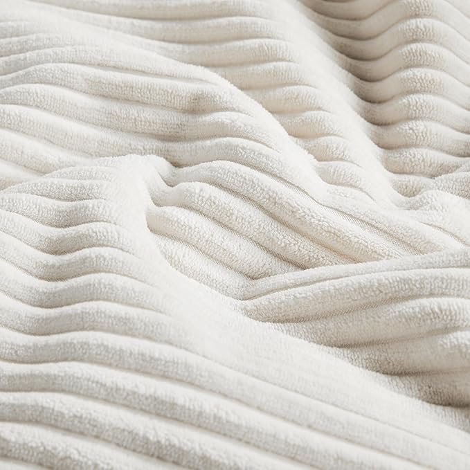 Fancy Homi 2 Packs Cream White Lumbar Decorative Throw Pillow Covers 12x20 Inch for Couch Bed Sofa, Rustic Farmhouse Boho Home Decor, Soft Striped Corduroy Rectangle Accent Cushion Case 30x50 cm