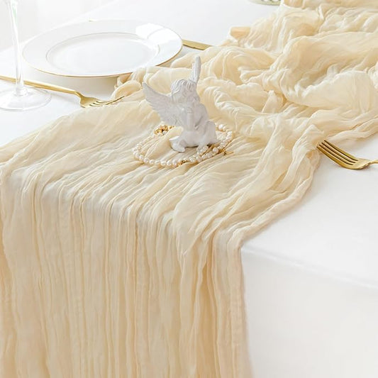 Sioloc 1 Pack Beige Cheesecloth Table Runner Fall Autumn Decor for Home 10ft Table Cloth for Tea Wedding Birthday Party Baby Bridal Shower Halloween Thanksgiving