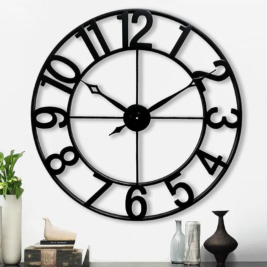 CLXEAST 30 Inch Wall Clocks for Living Room Decor, Black Metal Wall Clock, Arabic Numeral