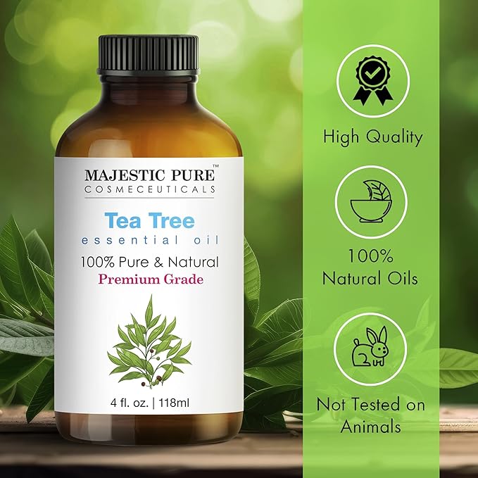 Majestic Pure Tea Tree Essential Oil with Glass Dropper - Huge 4 Fl Oz - 100% Pure and Natural Tea Tree Oil - Premium Grade Essential Oils for Diffuser, Aromatherapy, Soap and Candle Making
