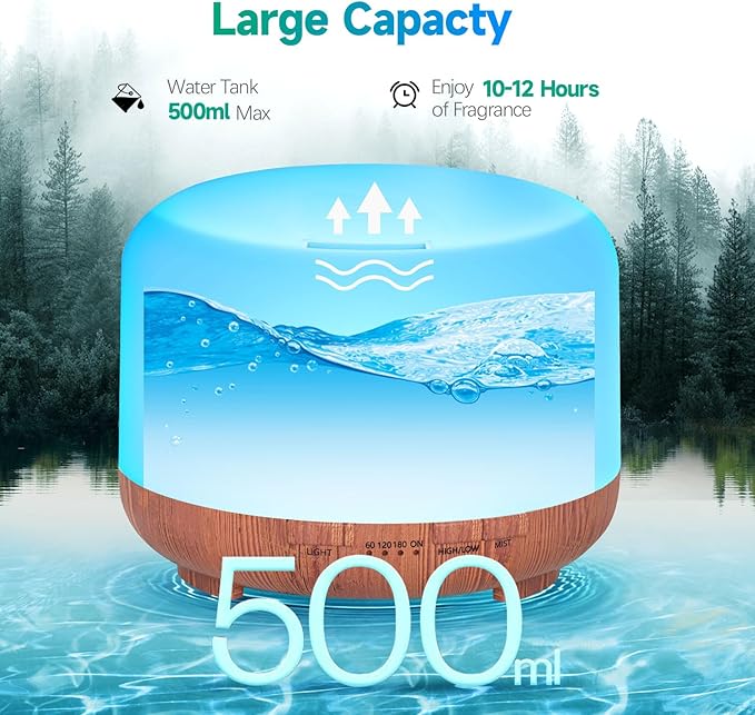 Diffuser, YIKUBEE Essential Oil Diffuser, 500ml Humidifier, Diffusers for Home, Aromatherapy Diffuser with Remote Control, Diffusers for Essential Oils Large Room