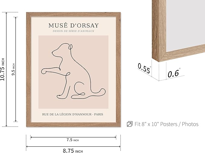 Poster Master Vintage Poster - Retro One Line Dog Drawing Print - Dog Art - Minimal Gift for Men, Women, Animal Lover - Abstract Wall Decor for Home, Office, Bedroom, 8x10 Beige Framed