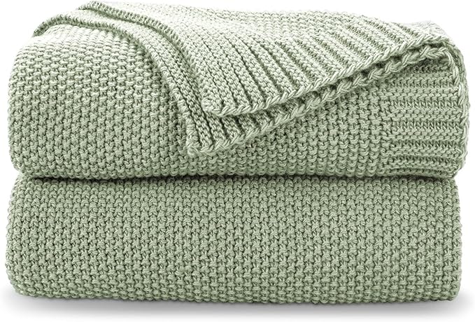 CozeCube Sage Green Throw Blanket for Couch, Soft Cozy Cable Knit Throw for Bed Sofa Living Room, Lightweight Warm Decorative Farmhouse Christmas Blanket, 50"x60", Sage Green