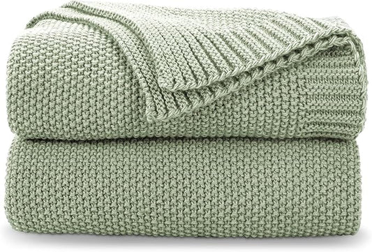 CozeCube Sage Green Throw Blanket for Couch, Soft Cozy Cable Knit Throw for Bed Sofa Living Room, Lightweight Warm Decorative Farmhouse Christmas Blanket, 50"x60", Sage Green