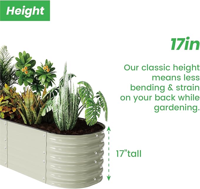 Raised Garden Bed Kit 8×2×1.4 FT Magnesium-Aluminum-Zinc Stainless Steel Metal Planter Box for Planting Outdoor Plants Vegetables (Beige)