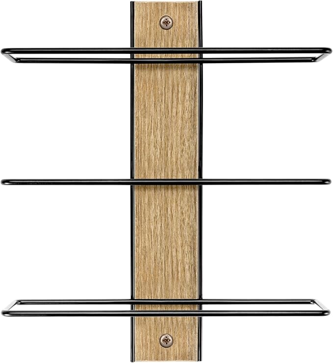 Sorbus Wall Mounted Wine Rack - Wood Wine Rack Wall Mounted for Bottles, Liquor, Champagne - Black Metal Wine Bottle Holder for Home Bar (Set of 3)