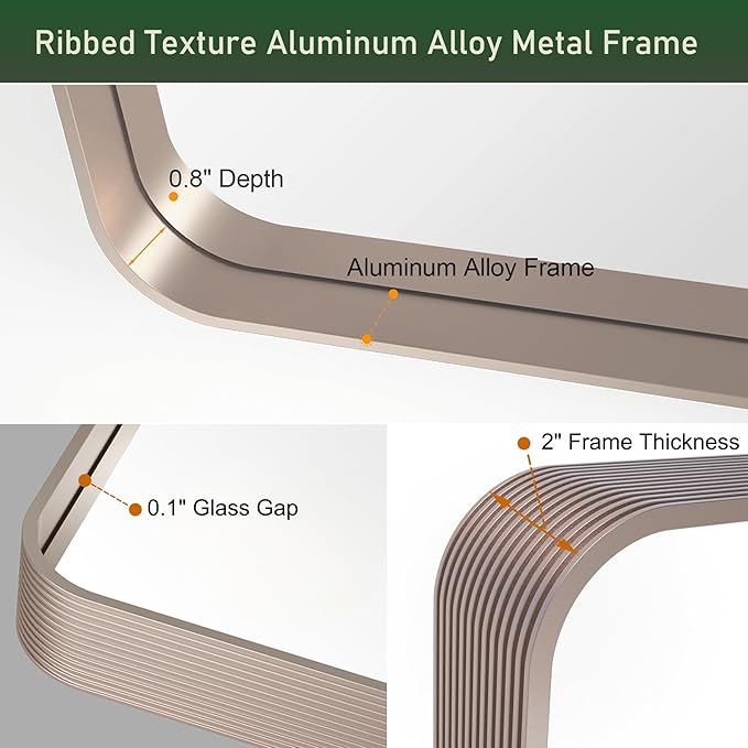 55 x 36 Inch Metal Framed Bathroom Mirror for Wall, Purple Gold Bathroom Vanity Mirror with Ribbed Texture Frame Modern Minimalist Large Rectangle Wall Mounted Mirror (Horizontal/Vertical)