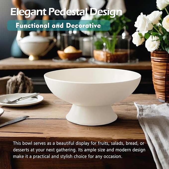 White Pedestal Decorative Bowl - 8" Minimalist Decorative Fruit Bowl for Kitchen Counter, Entryway,Multi-Purpose Centerpiece bowl for Bread, Snacks, Candy, Perfect for Housewarming &Wedding Gift