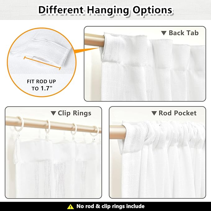 MYSKY HOME White Curtains 84 Inch Length 2 Panels Set, Semi Sheer Cotton Blend Soft Touch Light Filtering Drapes for Doorways Sliding Glass Door, 50" Wide per Panel, White, 2 PCs