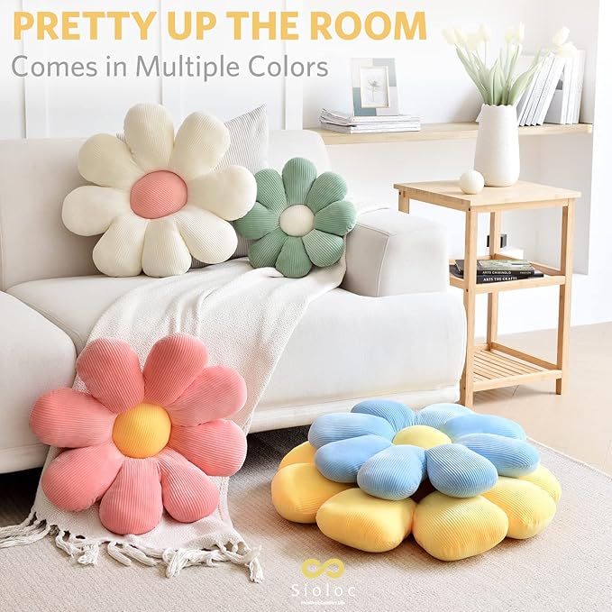 Sioloc Flower Pillow Shaped Throw Pillow Butt Cushion Floor Pillow,Seating Cushion,Cute Room Decor & Plush Pillow for Bedroom Sofa Chair(Yellow,15.7'')