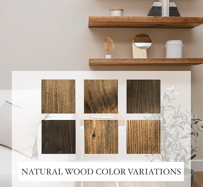 Modern Floating Shelves 3 Inches Thick for Wall, Wide Shelves for Kitchen, Living Room, Bedroom, and Bathroom, Natural Pine Wood, Rustic Wooden Shelf, (Set of 2) (Jacobean, 36Lx3Hx8D)