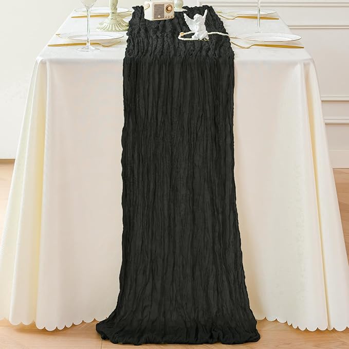 Sioloc Black Cheesecloth Table Runner Fall Autumn Decor for Home 10ft Table Cloth for Wedding Birthday Party Halloween Thanksgiving Decorations