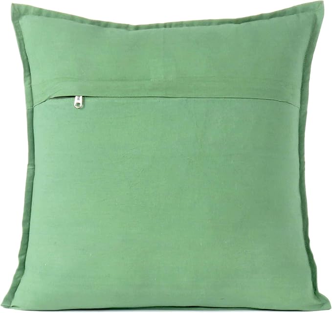 Eyes of India Embroidered Decorative Boho Throw Pillow Cover with Mirrors, Handmade Bohemian Accent Cushion Case for Sofa Couch Bedroom Living Room (Green, 16" x 16")