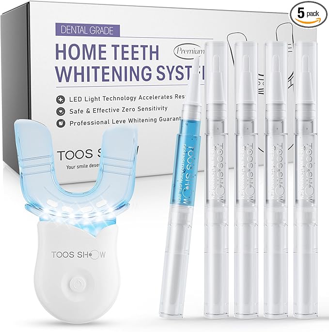 Teeth Whitening Kit for Sensitive Teeth,with 4 Carbamide Peroxide Pen & 1 Remineralization Pen,LED Accelerator Light Non,Tooth Whitener Professional Oral Care Gently Yet Effectively Removes Stains