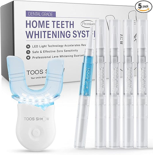 Teeth Whitening Kit for Sensitive Teeth,with 4 Carbamide Peroxide Pen & 1 Remineralization Pen,LED Accelerator Light Non,Tooth Whitener Professional Oral Care Gently Yet Effectively Removes Stains