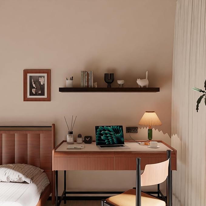 ROGMARS Walnut Wooden Floating Shelves for Wall 48 inches Long,8 Inch Deep Natural Wood Floating Wall Mounted Shelves with Invisible Bracket for Kitchen,Bedroom,Living Room,1PC