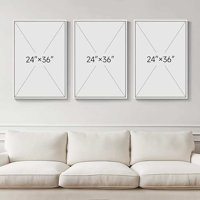 Large Framed Sage Green Abstract Landscape Wall Art for Living Room, 3 Piece Modern Canvas Prints Paintings Artwork for Walls, Minimalist Abstract Pictures for Hallway, Office Wall Decor 24x36 In