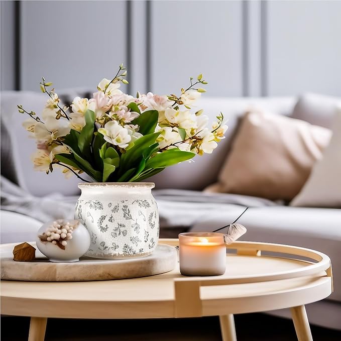 Vintage Planter Large Ceramic Plants Pot Green Leaves Crack Cottage Scroll Vase Flower Vase Pot Indoor Plants Home Kitchen Decor Farmhouse Antique Decorative Gift