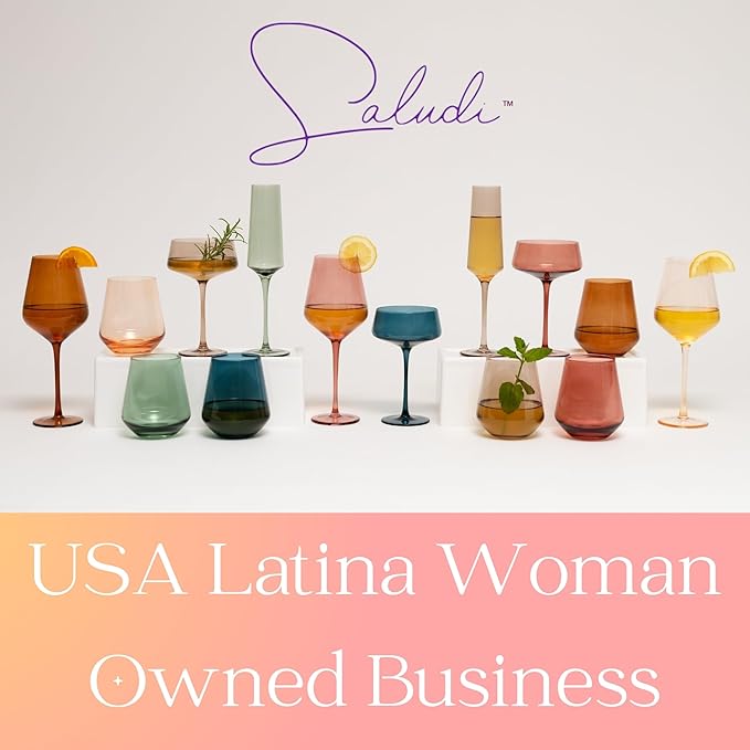 Saludi Original Dark Orange Leaf Wine Glasses, 16.5oz (Set of 6) Stemmed Single Color Rust Terracotta- Great for All Wine Types and Occasions or Gifts - Luxury, Durable, Hand-Blown