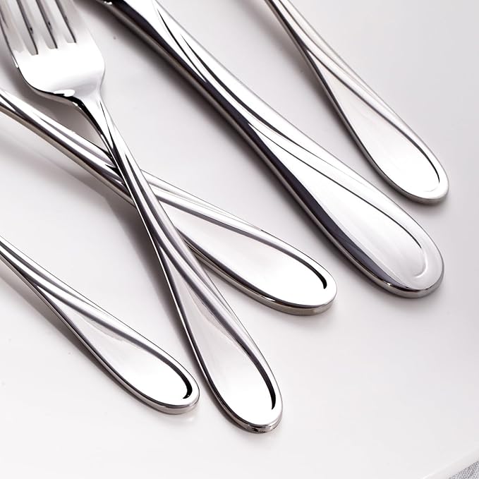 HIKAA Wave Design Silverware Gift Set for Wedding, 40-Piece Artistic Stainless Steel Flatware in Gift Box, Fibonacci Pattern Cutlery Set Service for 8, Mirror Polished