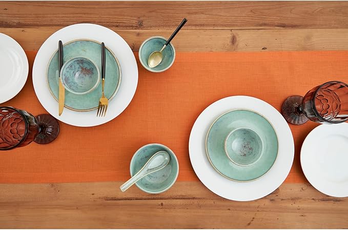 Solino Home Linen Pumpkin Table Runner 60 Inches - 100% Pure Linen Farmhouse Short Table Runner 14 x 60 Inch Ideal for Dresser and Coffee Tables - Fete - Fall, Autumn, Halloween, Thanksgiving