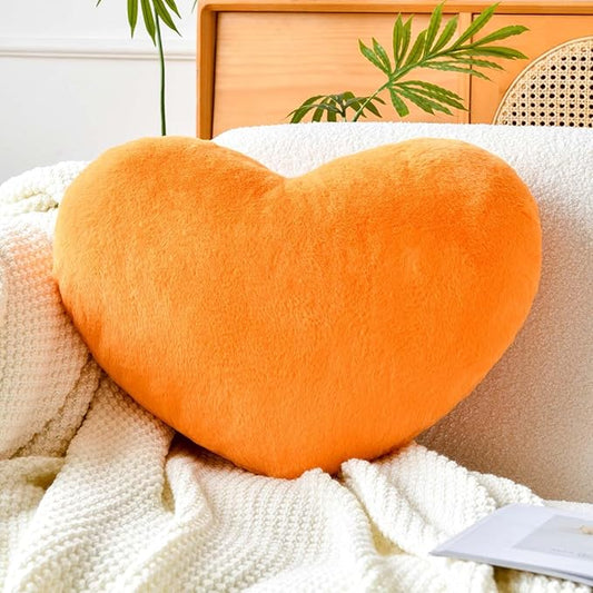 Orange Heart Pillows, Cute Heart Decorative Pillow, Heart Shaped Throw Pillows for Bed, Faux Rabbit Fur Plush Hoom Decor Pillow Cushion for Chair Sofa Living Room (Mini 12.9" x 9.8")