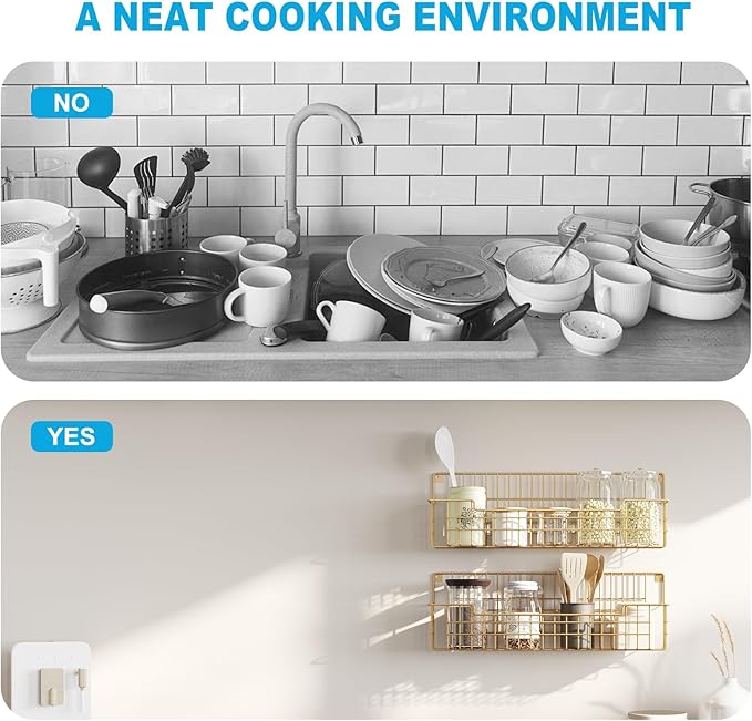 Spice Rack, 4-Pack Seasoning Organizer Wall Mounted for Kitchen Storage Organization, Metal Spice Holder Shelf for Cabinet, Pantry, Gold