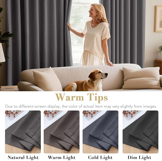 H.VERSAILTEX Blackout Curtains for Bedroom Thermal Insulated Room Darkening Living Room Curtains 72 Inch Long Grommet Privacy Protection Window Curtain Panels/Drapes, 2 Panels, Charcoal Grey