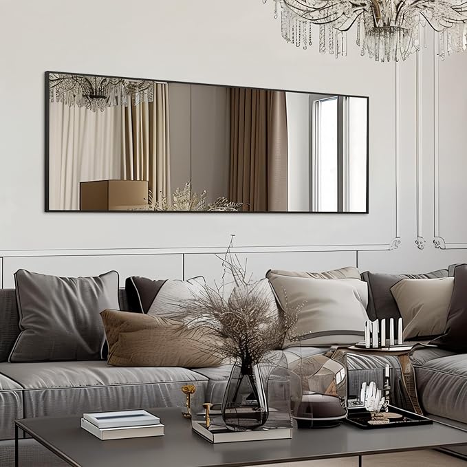 56"x18" Full Length Mirror, Free Standing Mirror Full Length Made of Tempered Glass, Black Floor Mirror for Bedroom Living Room Gym Dorm