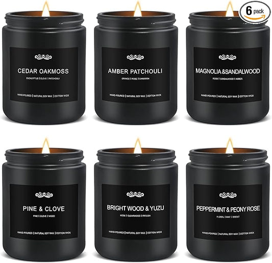 6 Pack Candles for Home Scented Aromatherapy Candles Gifts Set for Men, Men Candle Set, 42 oz 300 Hour Long Lasting Candles, Gifts for Mens, Birthday, Christmas, Anniversary Present