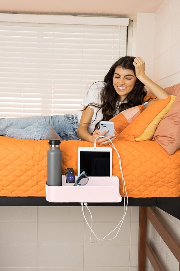 Squirrel Pink Bedside Perch for College Dorm Room Lofted Beds with USB-C & A Charging Ports, Teenage Gifts, Dorm Room Gifts, Gifts for college, fits most Hydro Flask, Oswala and Yeti bottles.
