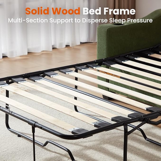 Pull Out Sofa Bed, Full Size Sleeper Sofa, 2-in-1 Convertible Corduroy Couch with USB Charging, Memory Form Couch for Living Room, Apartment and Small Space (Green, Corduroy - Full Size)