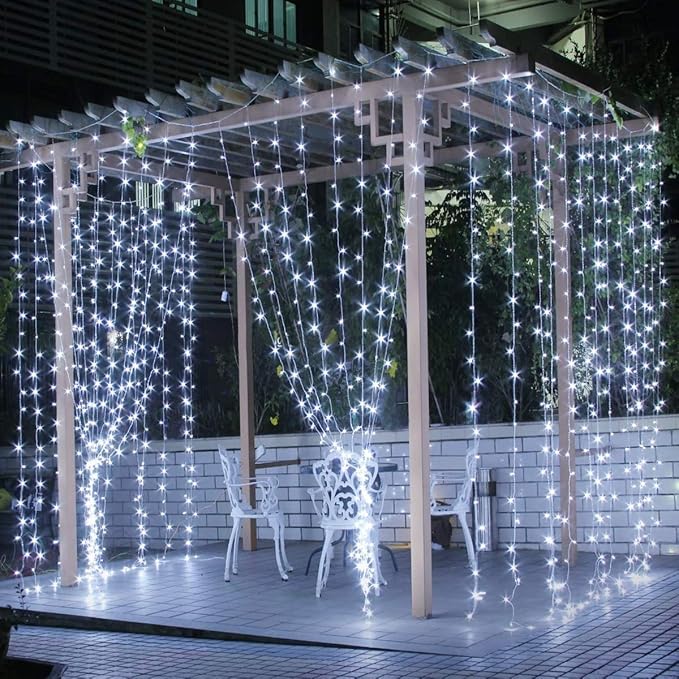 Lighting EVER 594 LED Curtain Lights Cool White, Hanging Fairy String Lights for Bedroom Wall, Indoor Outdoor Backdrop Lights for Wedding, Party, Patio Gazebo (20x10ft, 27 Strings, 9" Apart)
